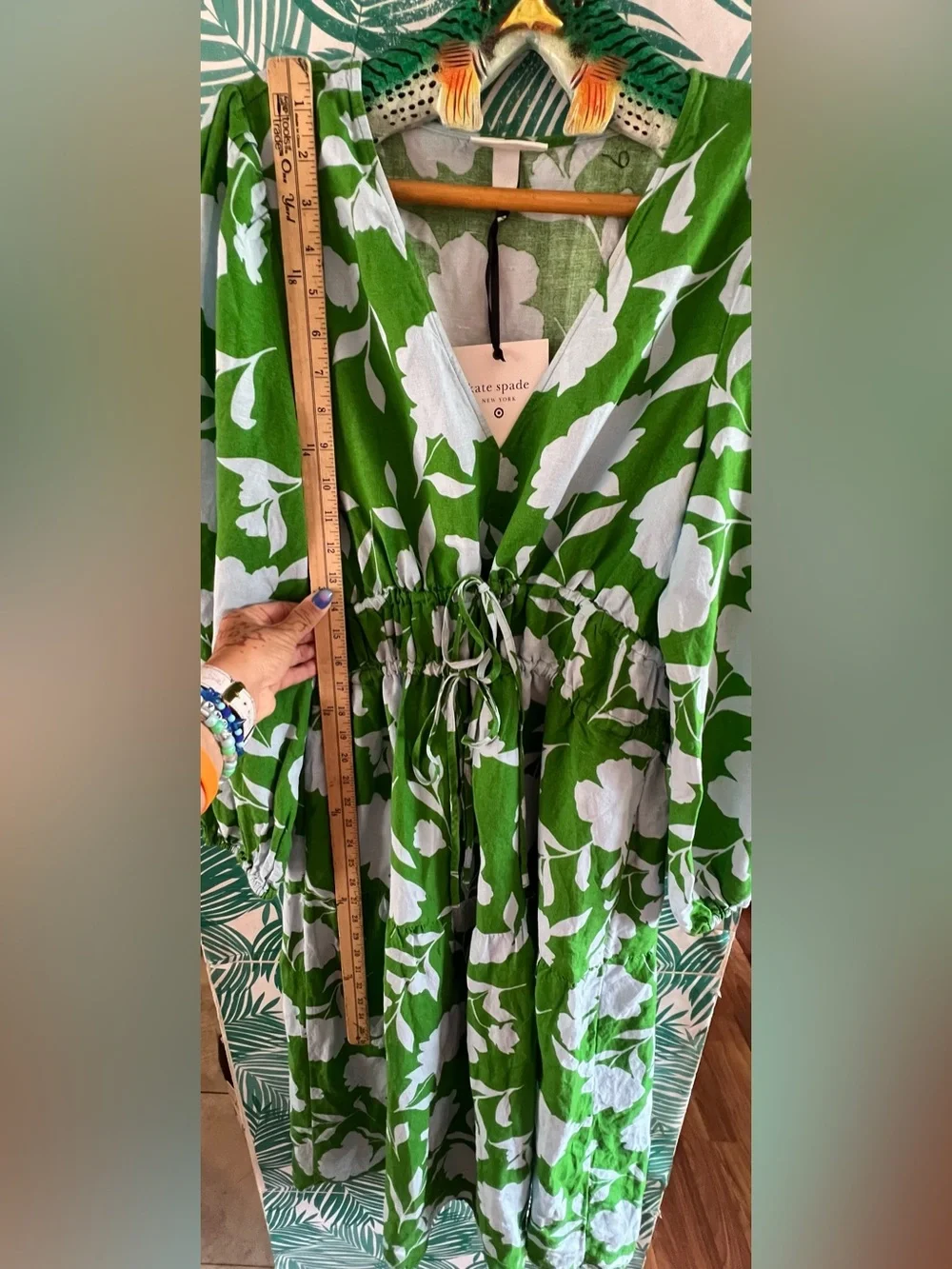 Kate Spade x Target Linen blend green & light blue floral maxi dress NWT sz L